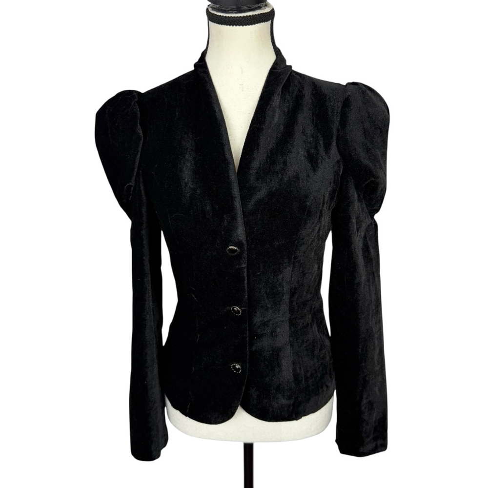 Tatyana Black Velvet Puff Sleeve Blazer XS Pinup Gothic Old Hollywood Vintage - Picture 2 of 12
